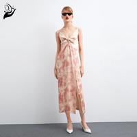 Pink Floral V-shaped design Tie-dye dress