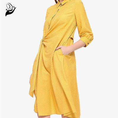 Spring new bandage waist silk cotton dress cover loose seven-point sleeves solid color waist a word skirt female