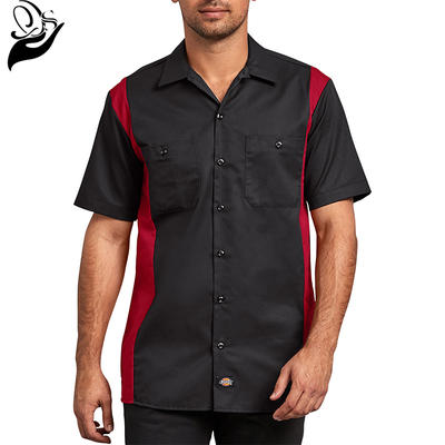 Two-Tone Short Sleeve Work Shirt, Black Red Tone