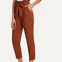 Ruffle Detail Belted Pleated Pants